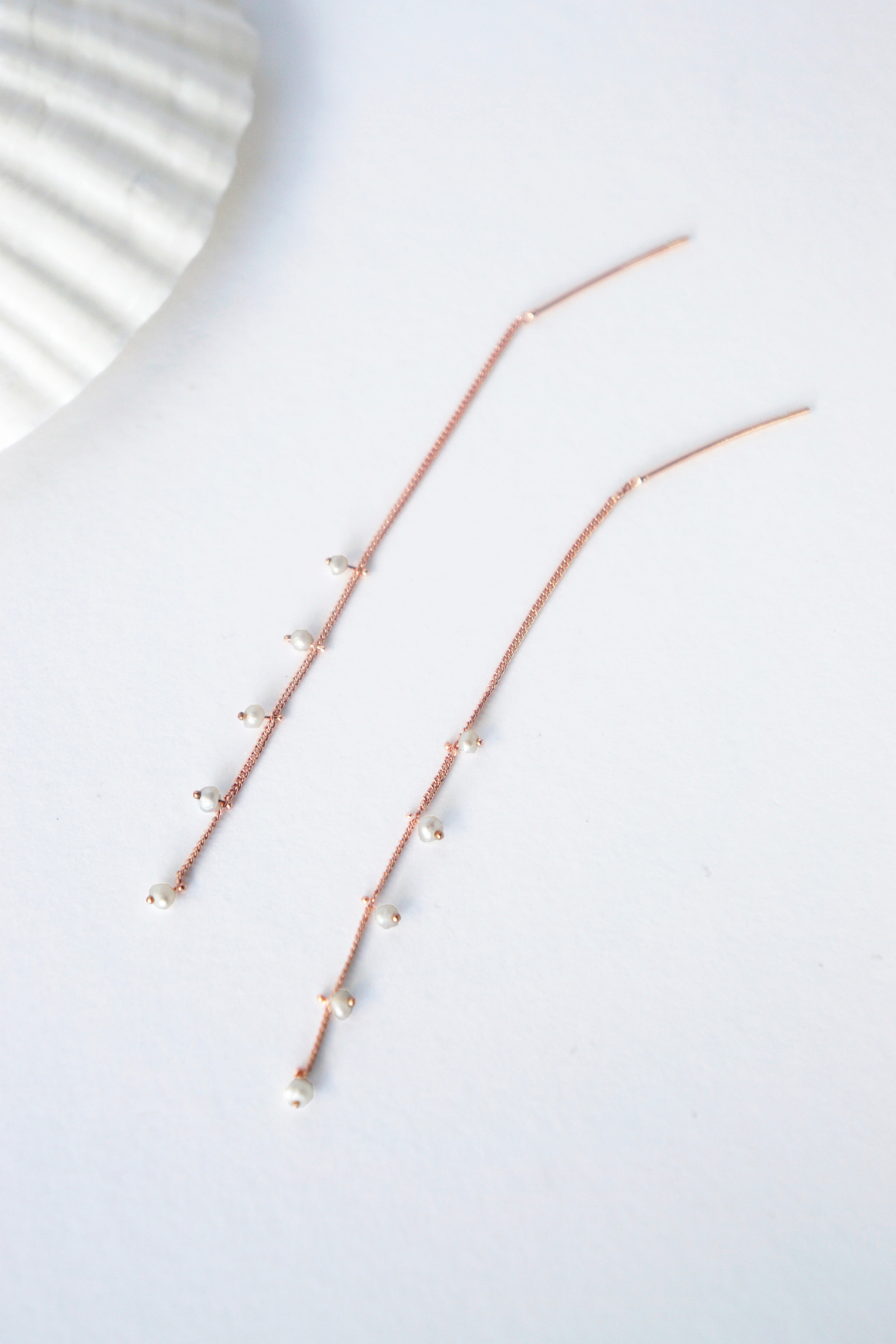 Wisteria Ear Threaders in Rose Gold - Pearl