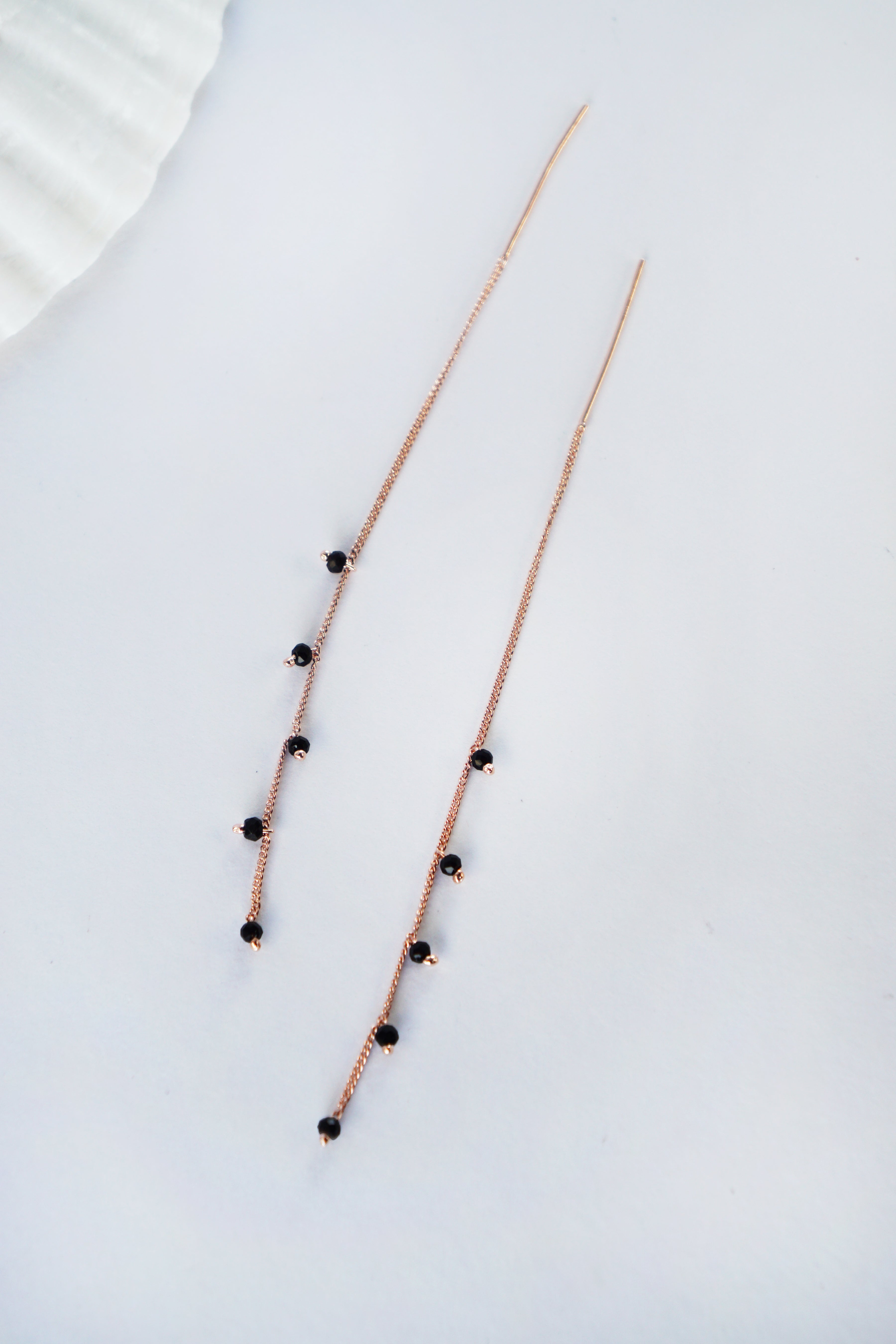 Wisteria Ear Threaders in Rose Gold - Black