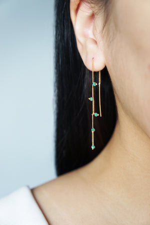 Wisteria Ear Threaders in Rose Gold - Green