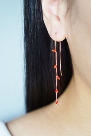 Wisteria Ear Threaders in Rose Gold - Red
