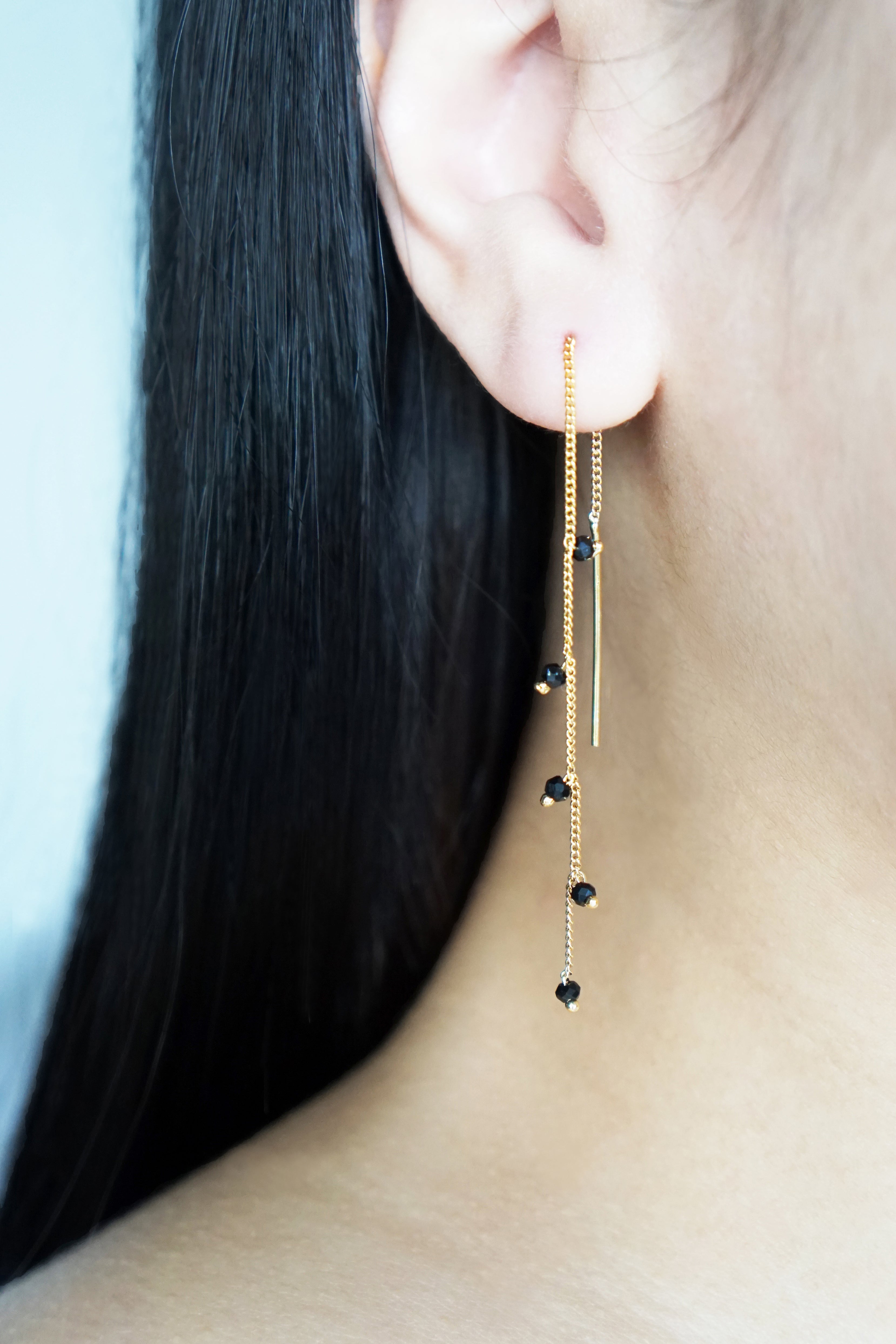 Wisteria Ear Threaders in Rose Gold - Black