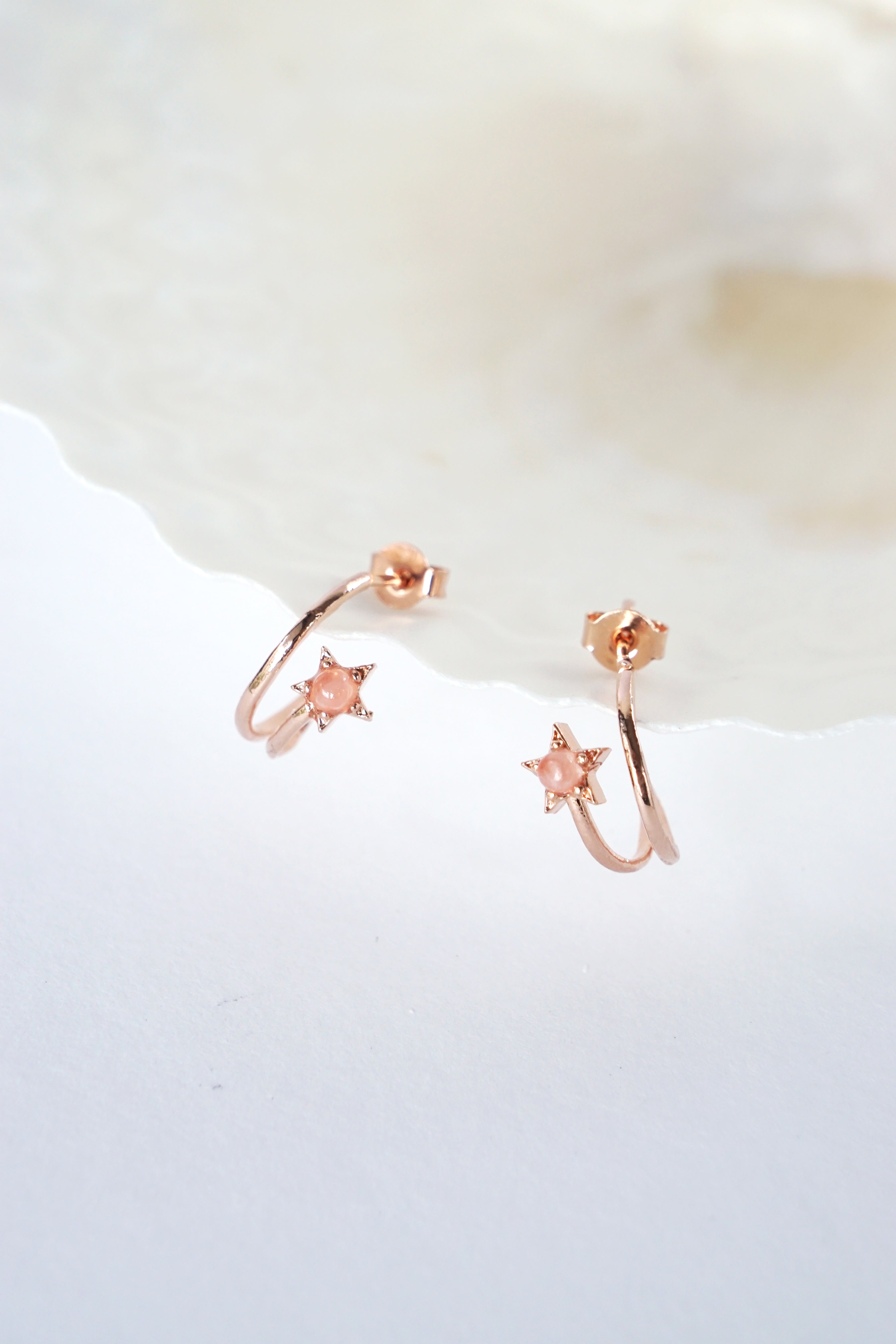 Celestial Ear Hoops in Rose Gold - Rose Quartz